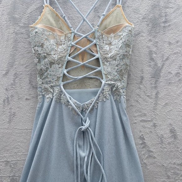 NEW XSCAPE 4366X Long Glitter Embroidered Gown Dress Size 6 Blue Silver.NWT 0074 - Picture 4 of 14